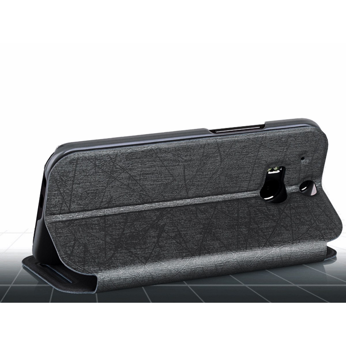 Funda Soporte Piel Texturizada Negra para HTC One 2 (M8)