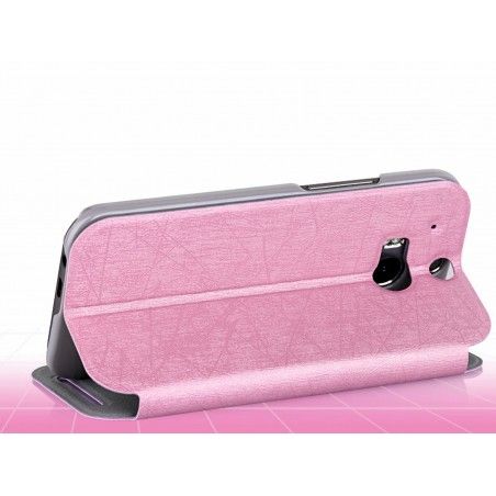 Funda Soporte Piel Texturizada Rosa para HTC One 2 (M8)