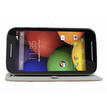 Funda Soporte Piel Texturizada Negra para Motorola Moto E